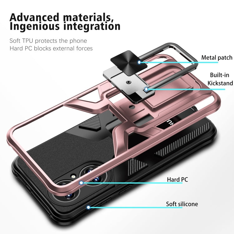 For Huawei P50 Armor 2 in 1 Magnetic Shockproof Phone Case with Foldable Holder(Rose Gold)