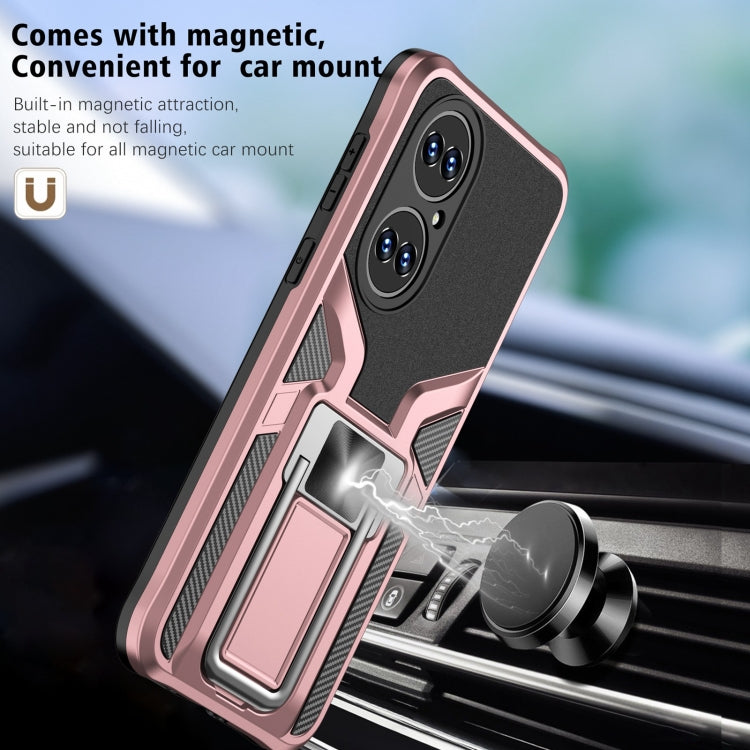 For Huawei P50 Armor 2 in 1 Magnetic Shockproof Phone Case with Foldable Holder(Rose Gold)