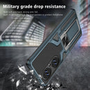 For Huawei P50 Pro Armor 2 in 1 Magnetic Shockproof Phone Case with Foldable Holder(Cyan)