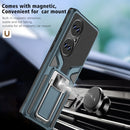 For Huawei P50 Pro Armor 2 in 1 Magnetic Shockproof Phone Case with Foldable Holder(Cyan)