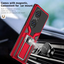 For Huawei P50 Pro Armor 2 in 1 Magnetic Shockproof Phone Case with Foldable Holder(Red)