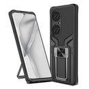 For Huawei P50 Pro Armor 2 in 1 Magnetic Shockproof Phone Case with Foldable Holder(Black)