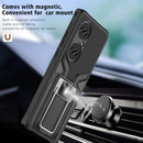For Huawei P50 Pro Armor 2 in 1 Magnetic Shockproof Phone Case with Foldable Holder(Black)