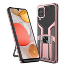 For Samsung Galaxy A12 Armor 2 in 1 Magnetic Shockproof Phone Case with Foldable Holder(Rose Gold)