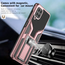 For Samsung Galaxy A12 Armor 2 in 1 Magnetic Shockproof Phone Case with Foldable Holder(Rose Gold)