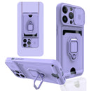 Sliding Camera Cover Design TPU Shockproof Phone Case with Holder & Card Slots For iPhone 13 Pro(Purple)