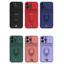 Sliding Camera Cover Design TPU Shockproof Phone Case with Holder & Card Slots For iPhone 13 Pro(Dark Night Green)