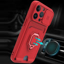 Sliding Camera Cover Design TPU Shockproof Phone Case with Holder & Card Slots For iPhone 13 Pro(Purple)