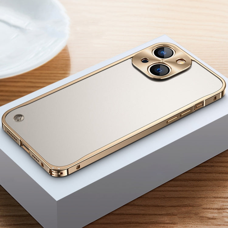 Metal Frame Frosted PC Shockproof Phone Case For iPhone 13(Gold)