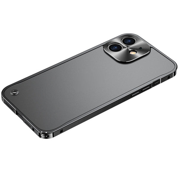 For iPhone 12 Metal Frame Frosted PC Shockproof Phone Case(Black)