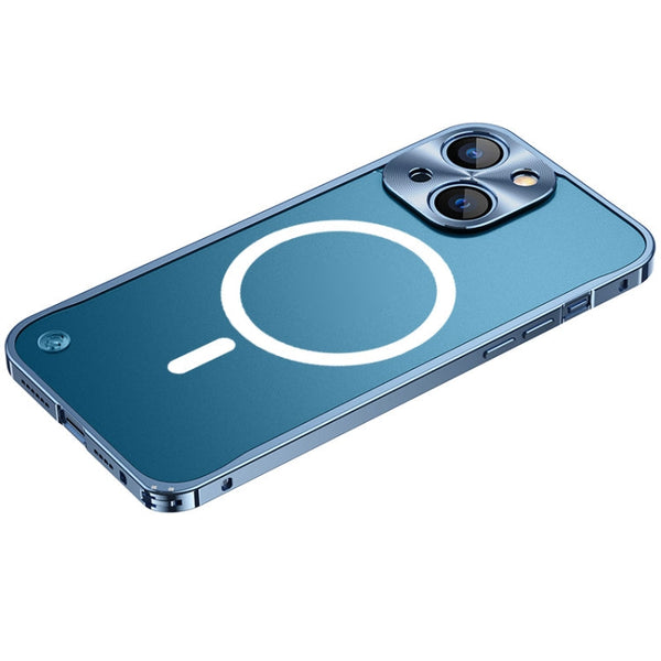 Metal Frame Frosted PC Shockproof Magsafe Case For iPhone 13 mini(Ocean Blue)