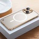 For iPhone 13 mini Metal Frame Frosted PC Shockproof Magsafe Case (Gold)