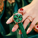 JIN SHI DUN 8825 Love Heart Digital Pattern Round Diamond Dial Quartz Couple Watch(Vintage Green)