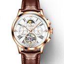 OLEVS 9912 Hollow Flywheel Week Calendar Dial Luminous Mechanical Watch for Men(Rose Gold Shell White Surface)