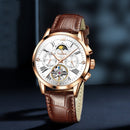 OLEVS 9912 Hollow Flywheel Week Calendar Dial Luminous Mechanical Watch for Men(Rose Gold Shell White Surface)