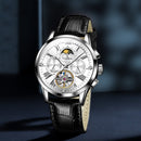 OLEVS 9912 Hollow Flywheel Week Calendar Dial Luminous Mechanical Watch for Men(Silver Shell White Surface)