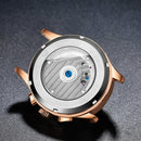 OLEVS 9912 Hollow Flywheel Week Calendar Dial Luminous Mechanical Watch for Men(Rose Gold Shell Blue Surface)