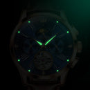 OLEVS 9912 Hollow Flywheel Week Calendar Dial Luminous Mechanical Watch for Men(Silver Shell White Surface)