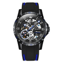 OLEVS 9918 Hollow Dial Silicone Strap Luminous Mechanical Watch for Men(All Black and Blue Surface)