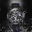 OLEVS 9918 Hollow Dial Silicone Strap Luminous Mechanical Watch for Men(All Black and Blue Surface)