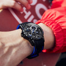 OLEVS 9918 Hollow Dial Silicone Strap Luminous Mechanical Watch for Men(All Black and Blue Surface)