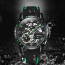 OLEVS 9918 Hollow Dial Silicone Strap Luminous Mechanical Watch for Men(All Black and Green Surface)