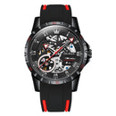 OLEVS 9918 Hollow Dial Silicone Strap Luminous Mechanical Watch for Men(All Black and Red Surface)
