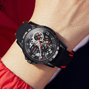 OLEVS 9918 Hollow Dial Silicone Strap Luminous Mechanical Watch for Men(All Black and Red Surface)