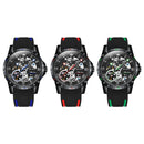 OLEVS 9918 Hollow Dial Silicone Strap Luminous Mechanical Watch for Men(All Black and Green Surface)
