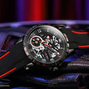 OLEVS 9918 Hollow Dial Silicone Strap Luminous Mechanical Watch for Men(All Black and Blue Surface)