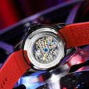 OLEVS 9918 Hollow Dial Silicone Strap Luminous Mechanical Watch for Men(All Black and Blue Surface)