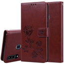 For Galaxy A20s Rose Embossed Horizontal Flip PU Leather Case, with Holder & Card Slots & Wallet(Brown)