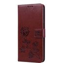 For Galaxy A20s Rose Embossed Horizontal Flip PU Leather Case, with Holder & Card Slots & Wallet(Brown)