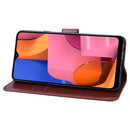 For Galaxy A20s Rose Embossed Horizontal Flip PU Leather Case, with Holder & Card Slots & Wallet(Brown)