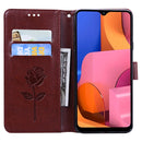 For Galaxy A20s Rose Embossed Horizontal Flip PU Leather Case, with Holder & Card Slots & Wallet(Brown)