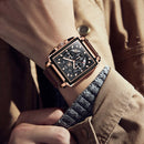 OLEVS 9919 Square Dial Chronograph Luminous Quartz Watch for Men(Brown Leather Rose Shell Black Surface)