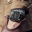 OLEVS 9919 Square Dial Chronograph Luminous Quartz Watch for Men(Black Leather All Black)