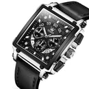 OLEVS 9919 Square Dial Chronograph Luminous Quartz Watch for Men(Black Leather Silver Shell Black Surface)