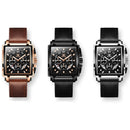 OLEVS 9919 Square Dial Chronograph Luminous Quartz Watch for Men(Brown Leather Rose Shell Black Surface)