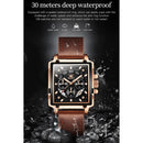 OLEVS 9919 Square Dial Chronograph Luminous Quartz Watch for Men(Black Leather Silver Shell Black Surface)
