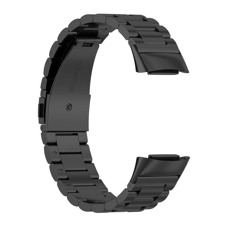 For Fitbit Charge 5 Three-bead Stainless Steel Watch Band(Black)