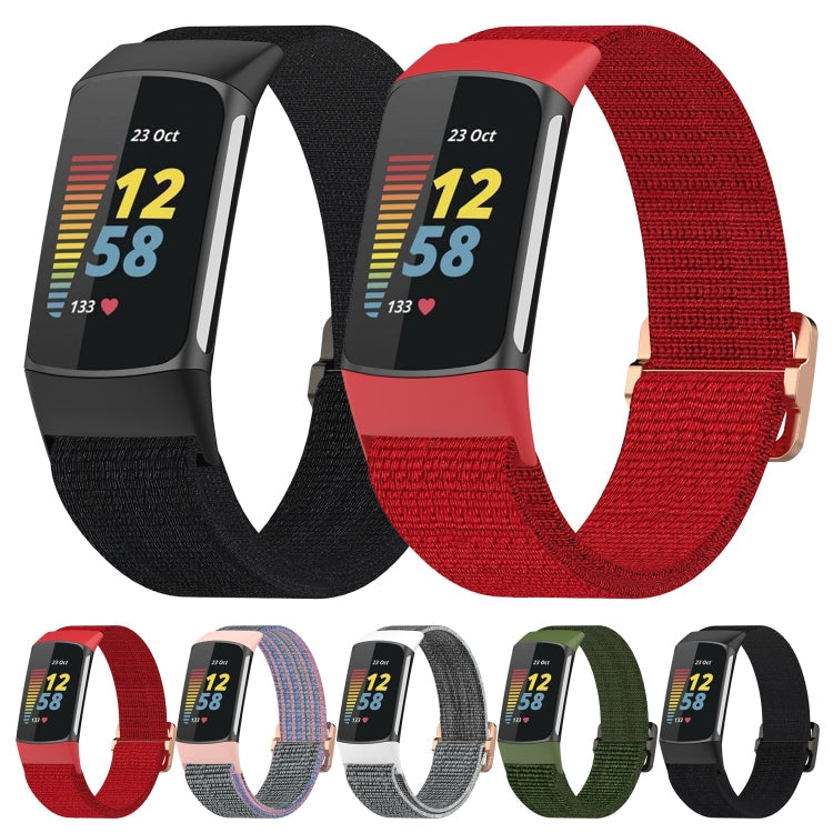 For Fitbit Charge 5 Elastic Nylon Braid Watch Band(Seashell)