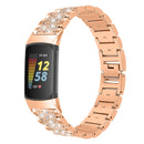 For Fitbit Charge 5 Diamond Stainless Steel Watch Band(Rose Gold)