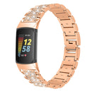 For Fitbit Charge 5 Diamond Stainless Steel Watch Band(Rose Gold)