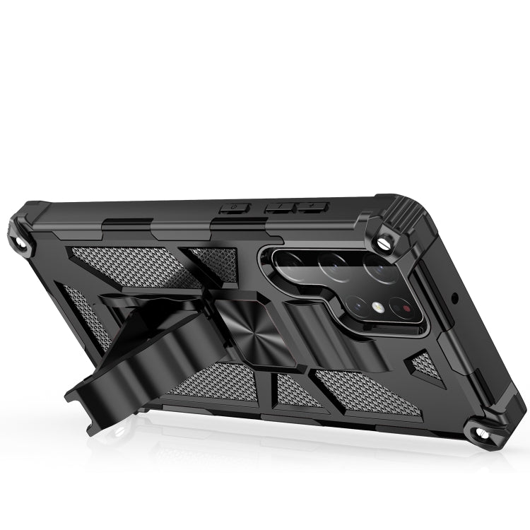 For Samsung Galaxy S22 Ultra 5G Armor Shockproof TPU + PC Magnetic Protective Phone Case with Holder(Black)