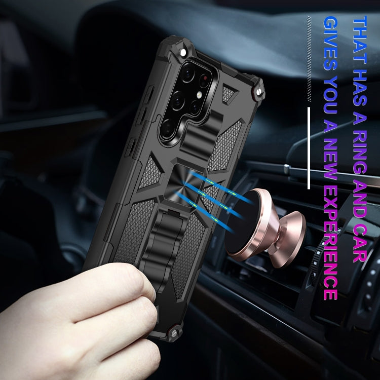 For Samsung Galaxy S22 Ultra 5G Armor Shockproof TPU + PC Magnetic Protective Phone Case with Holder(Black)