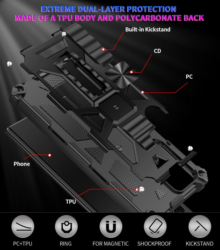 For Samsung Galaxy S22 Ultra 5G Armor Shockproof TPU + PC Magnetic Protective Phone Case with Holder(Black)
