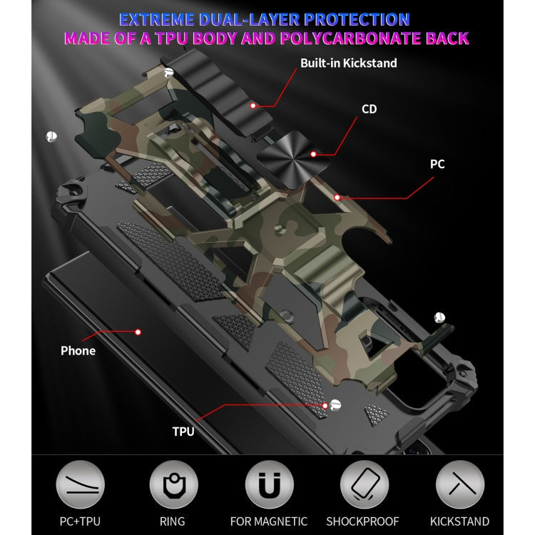 For Samsung Galaxy S22 Ultra 5G Camouflage Armor Shockproof TPU + PC Magnetic Protective Phone Case with Holder(Army Green)