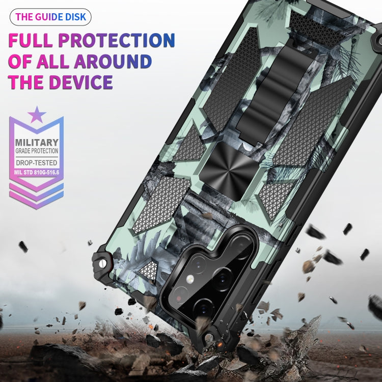 For Samsung Galaxy S22 Ultra 5G Camouflage Armor Shockproof TPU + PC Magnetic Protective Phone Case with Holder(Mint Green)