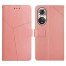 For Huawei P50 Pro Y Stitching Horizontal Flip Leather Phone Case with Holder & Card Slots & Wallet & Photo Frame(Rose Gold)